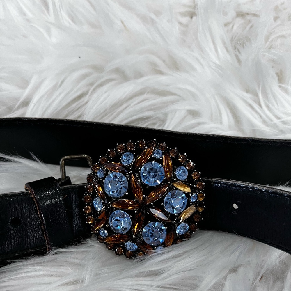Good Condition Used Belt - Gem Encrusted Buckle - 39” - Soft and Slim Leather